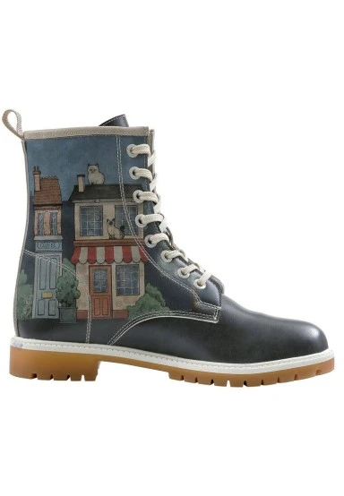Femme Cuir Vegan Multicolore Bottes Longues - Pet Boulevard Motif - 