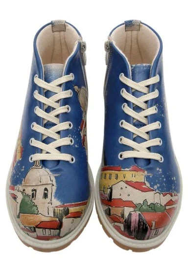 Femme Cuir Vegan Multicolore Bottines - On the Roofs Motif - 