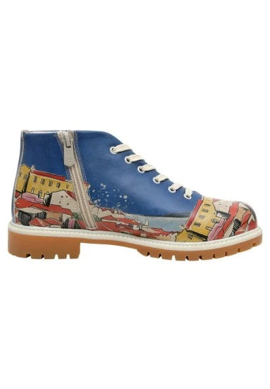 Femme Cuir Vegan Multicolore Bottines - On the Roofs Motif - 