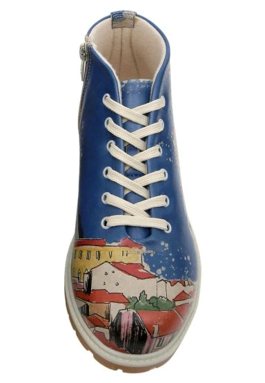 Femme Cuir Vegan Multicolore Bottines - On the Roofs Motif - 
