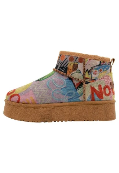 Femme Cuir Vegan Multicolore Bottines Doublées en Peluche - Live and Save Motif - 