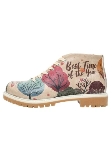 Femme Cuir Vegan Multicolore Bottines Zippées - Best Time of the Year Motif - 