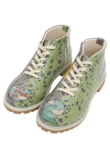 Femme Cuir Vegan Multicolore Bottines - Life Goes On Motif - 