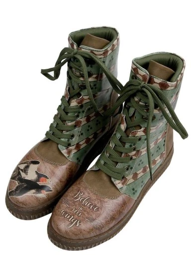 Femme Cuir Vegan Brun Bottes Longues - Believe in Your Wings Motif - 