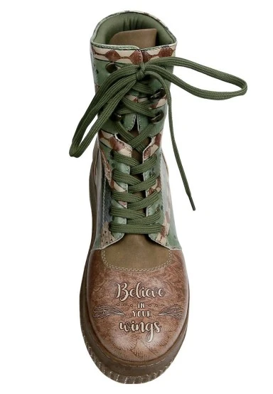 Femme Cuir Vegan Brun Bottes Longues - Believe in Your Wings Motif - 