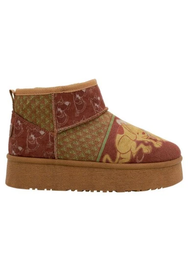 Femme Cuir Vegan Brun Bottines Doublées en Peluche - Camping Scooby Doo Motif - 