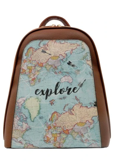 Femme Cuir Vegan Brun Sac à dos - Explore Motif - 
