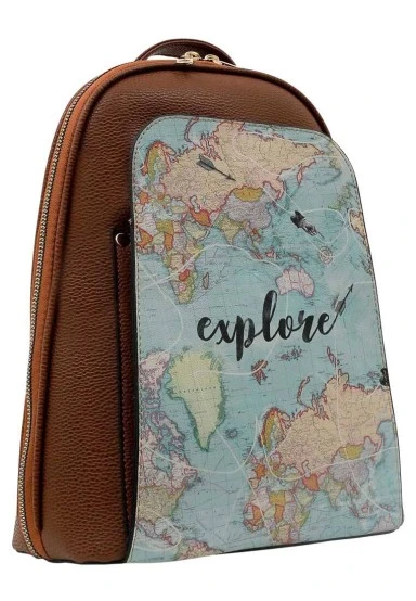 Femme Cuir Vegan Brun Sac à dos - Explore Motif - 