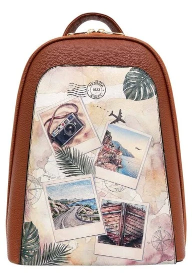 Femme Cuir Vegan Brun Sac à Dos - Ink and Pictures Motif - 