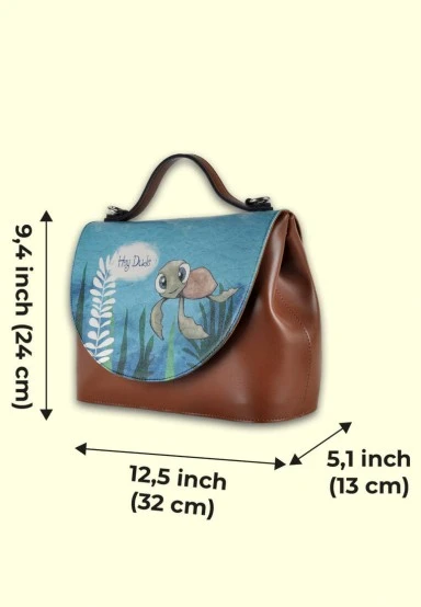 Femme Cuir Vegan Brun Sac à Main - Caretta-Hey Dude Motif - 