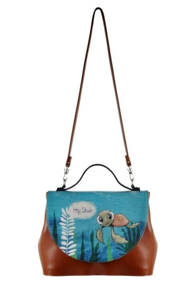 Femme Cuir Vegan Brun Sac à Main - Caretta-Hey Dude Motif - 