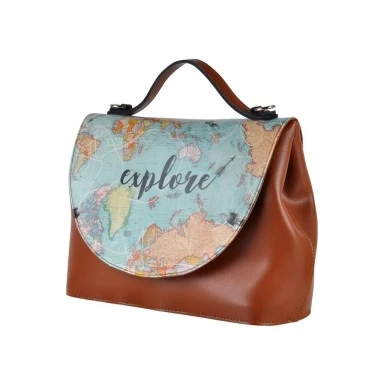 Femme Cuir Vegan Brun Sac à Main - Explore Motif - 