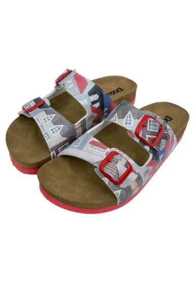 Femme Cuir Vegan Brun Sandales - Old Town Motif - 