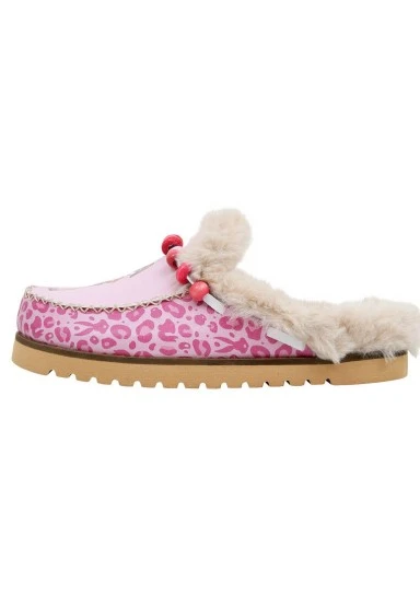 Femme Cuir Vegan Pembe Chaussons Doublées en Peluche - Warner Bros Rose Leopard Lola Bunny Motif - 
