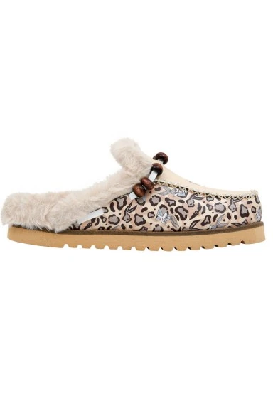 Femme Cuir Vegan Crème Chaussons Doublées en Peluche - Warner Bros Leopard Bugs Bunny Motif - 