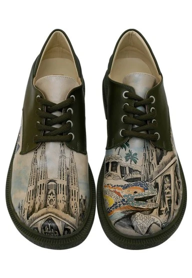 Femme Cuir Vegan Multicolore Chaussures Décontractées - Barcelona Motif - 