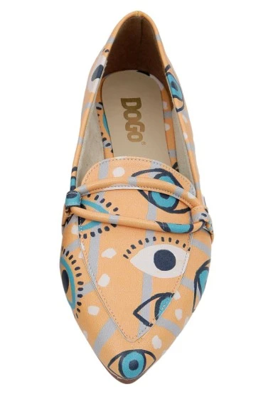 Femme Cuir Vegan Orange Chaussures Plates - See You Motif - 