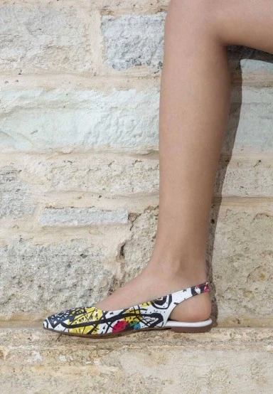 Femme Cuir Vegan Multicolore Chaussures Plates - Eternal Swirl Motif - 