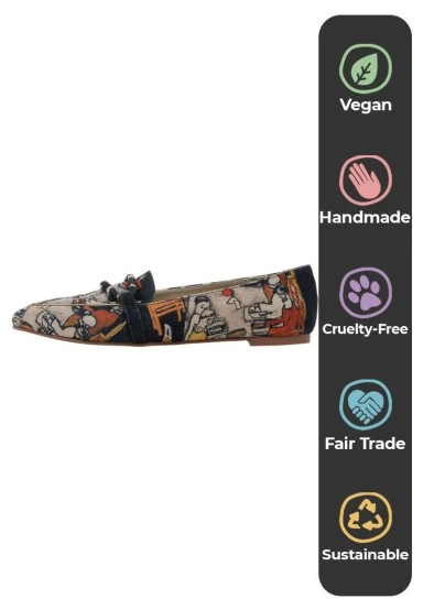 Femme Cuir Vegan Multicolore Chaussures Plates - Supper Motif - 