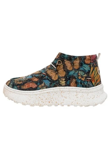 Femme Cuir Vegan Cream Bottes - Moths and Butterflies Motif - 