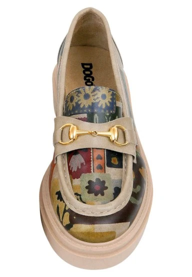 Femme Cuir Vegan Cream Mocassins - Anatolian Patterns Motif - 