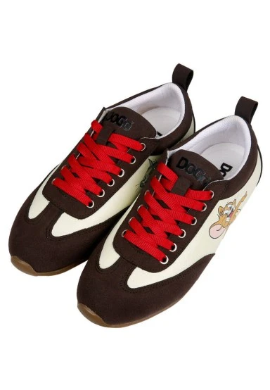 Femme Cuir Vegan Crème Baskets - Warner Bros Looney Tunes Tom & Jerry Motif - 