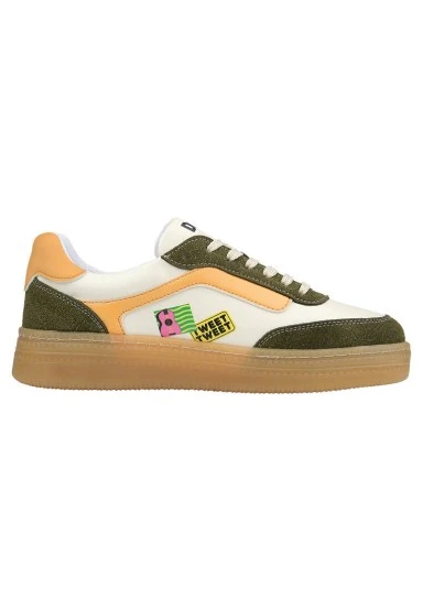 Femme Cuir Vegan Crème Baskets - Warner Bros Looney Tunes Sylvester and Tweety Motif - 