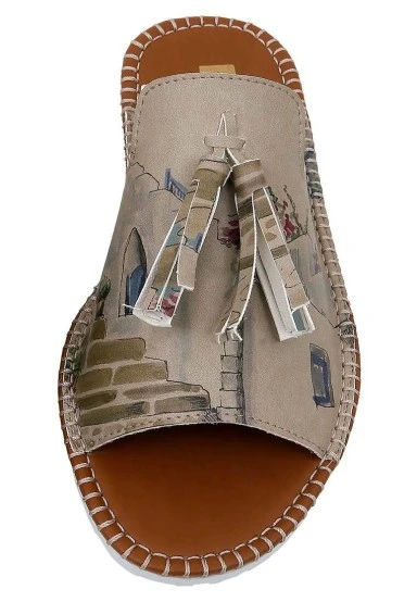 Femme Cuir Vegan Creme Chaussons - Paperflower Motif - 