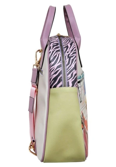 Femme Cuir Vegan Crème Sac à Dos - Minimal Crisis Motif - 