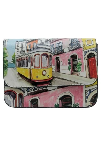 Femme Cuir Vegan Crème Sac à Main - Lisboa Motif - 