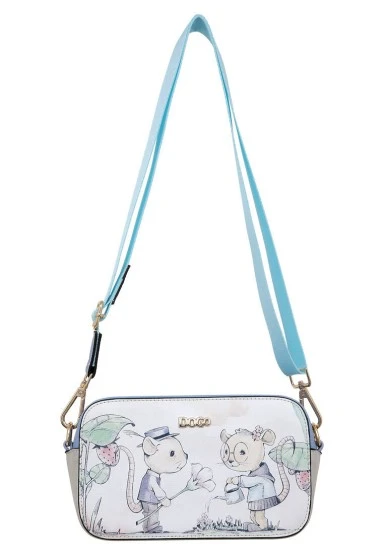Femme Cuir Vegan Crème Sac à Main - Mice Society Motif - 
