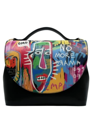 Femme Cuir Vegan Crème Sac à Main - No More Drama Motif - 