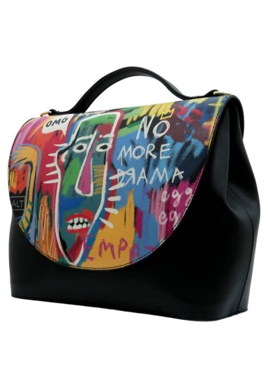Femme Cuir Vegan Crème Sac à Main - No More Drama Motif - 
