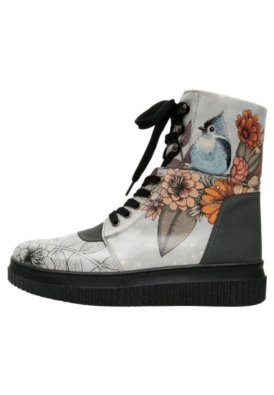 Femme Cuir Vegan Gris Bottes Longues - Magic in the Air Motif - 