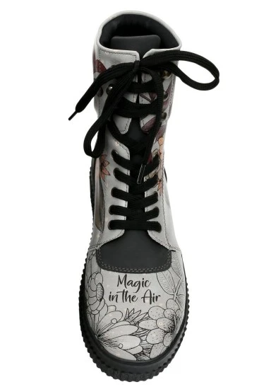 Femme Cuir Vegan Gris Bottes Longues - Magic in the Air Motif - 