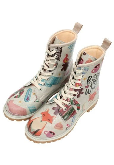 Femme Cuir Vegan Gris Bottes Longues - Bitter Sweet Winter Motif - 
