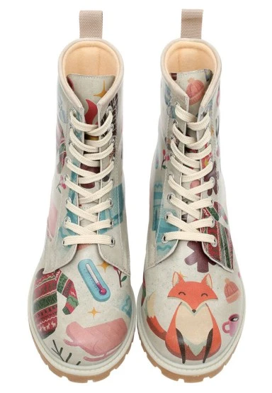 Femme Cuir Vegan Gris Bottes Longues - Bitter Sweet Winter Motif - 