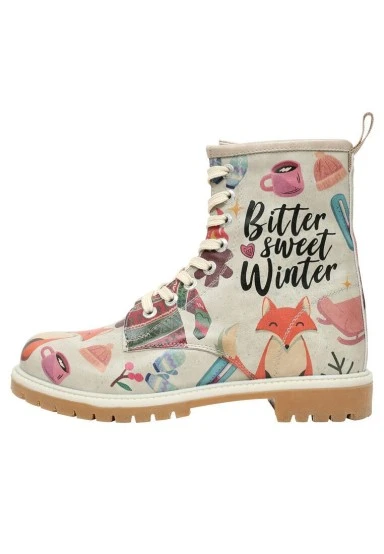 Femme Cuir Vegan Gris Bottes Longues - Bitter Sweet Winter Motif - 