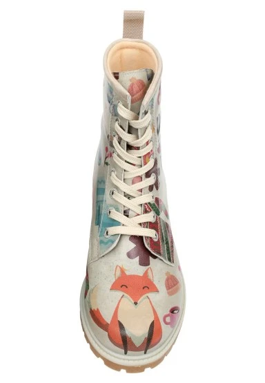 Femme Cuir Vegan Gris Bottes Longues - Bitter Sweet Winter Motif - 