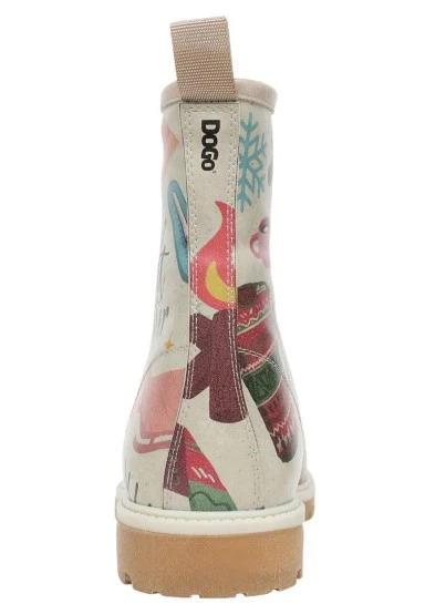 Femme Cuir Vegan Gris Bottes Longues - Bitter Sweet Winter Motif - 