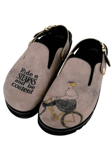 Femme Cuir Vegan Gris Chaussons - Rider Woman Motif - 