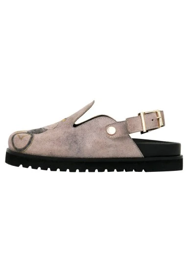Femme Cuir Vegan Gris Chaussons - Rider Woman Motif - 