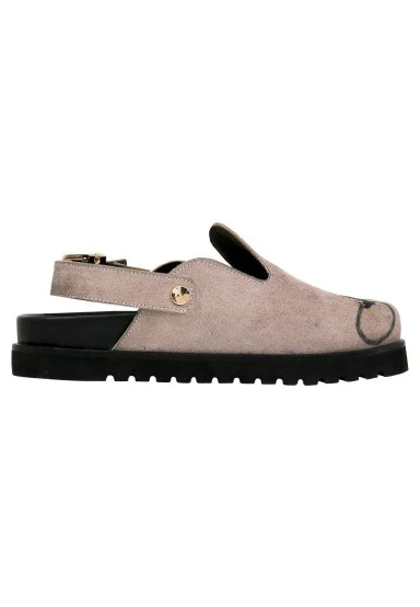 Femme Cuir Vegan Gris Chaussons - Rider Woman Motif - 