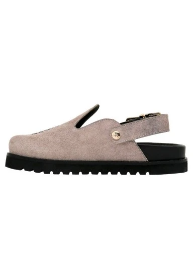 Femme Cuir Vegan Gris Chaussons - Rider Woman Motif - 
