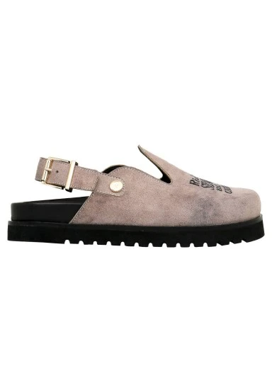 Femme Cuir Vegan Gris Chaussons - Rider Woman Motif - 