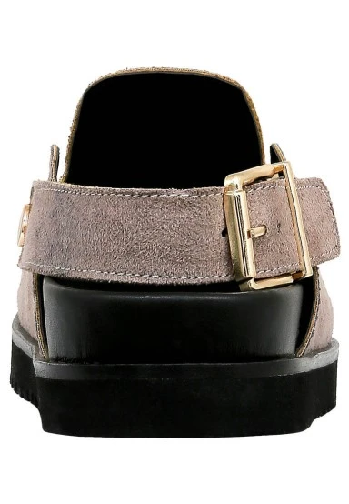Femme Cuir Vegan Gris Chaussons - Rider Woman Motif - 
