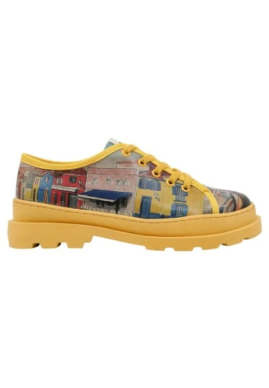 Femme Cuir Vegan Jaune Baskets - Sunsets and Silhouettes Motif - 