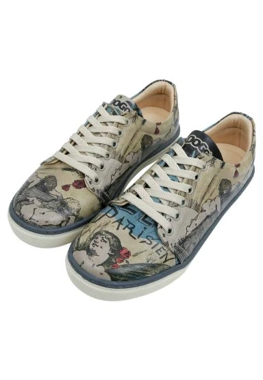 Femme Cuir Vegan Jaune Baskets - Le Parisien Motif - 
