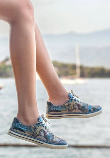 Femme Cuir Vegan Jaune Baskets - Le Parisien Motif - 