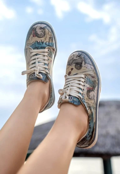 Femme Cuir Vegan Jaune Baskets - Le Parisien Motif - 
